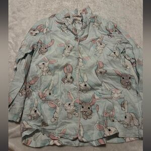 Peter Alexander Pastel Bunny Long Sleeve Pajama Top in Light Blue and Pink